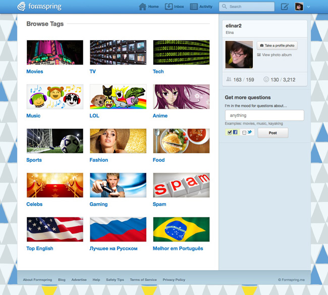 Formspring.me Browse Tags page Formspring.me Browse Tags page